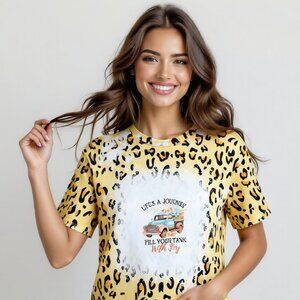 Women's Yellow Black Poly Life's a Journey Vintage Truck Print T-Shirt NWOT L